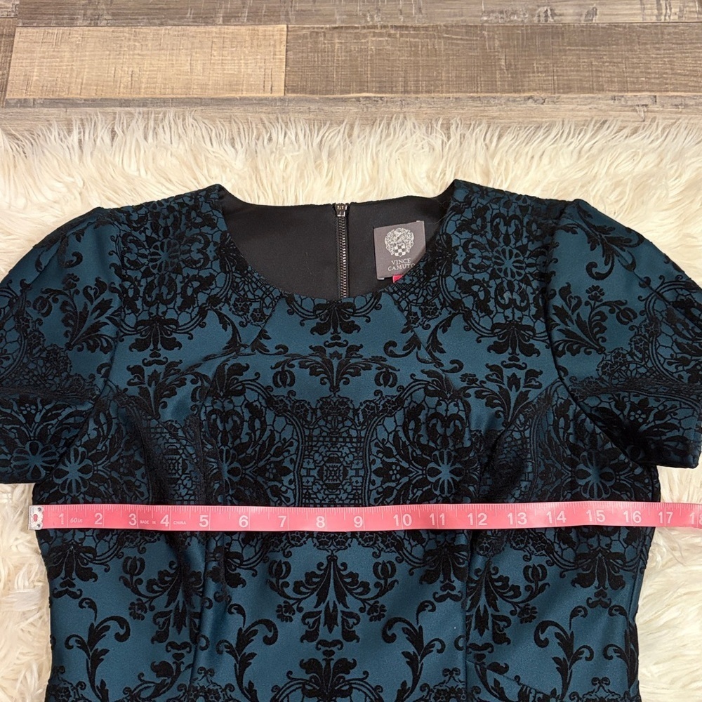 Vince Camuto fit and flare mini dress brocade raised velvet damask print lined 6 - Picture 7 of 12